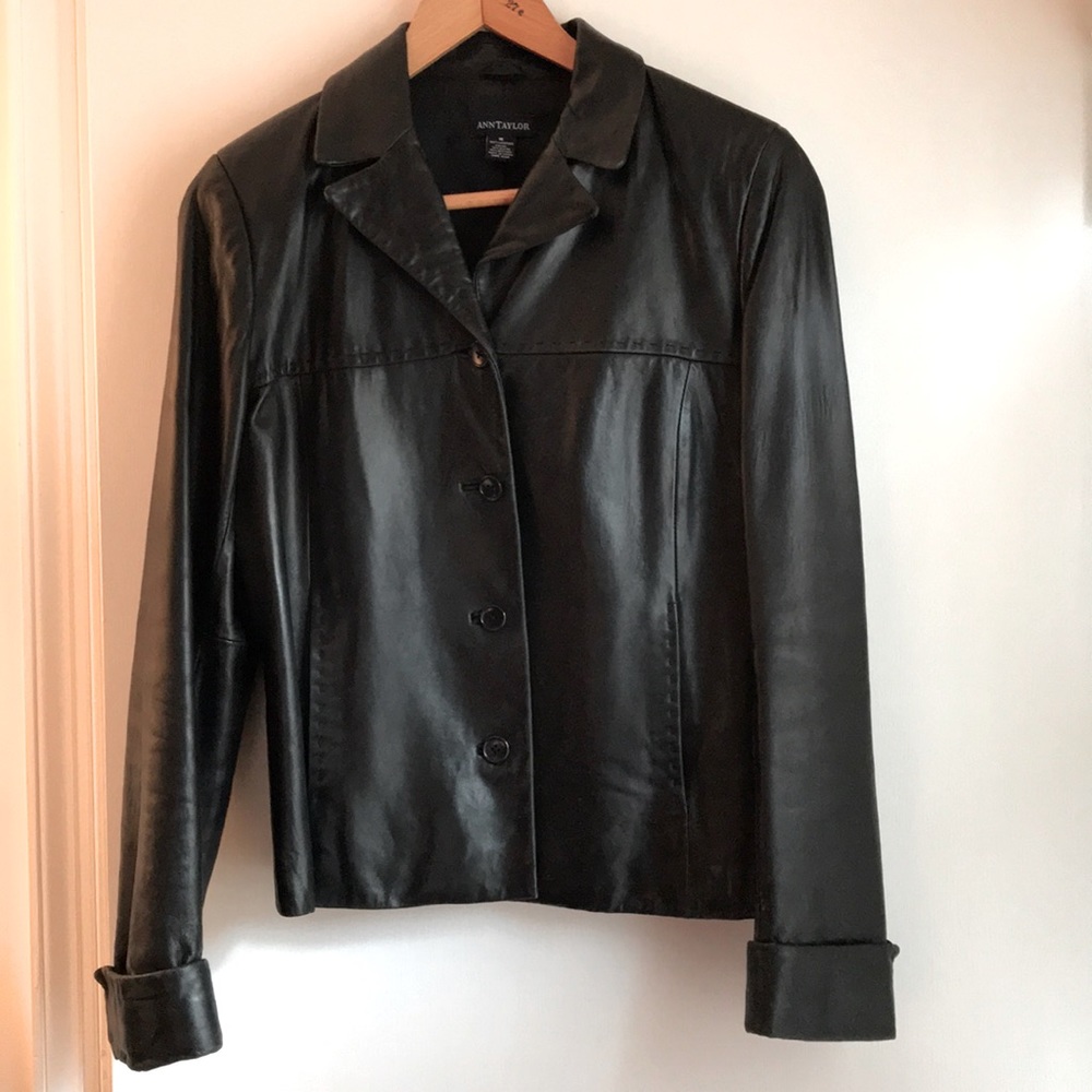 Vintage 1990’s Ann Taylor black soft leather jacket coat size Medium